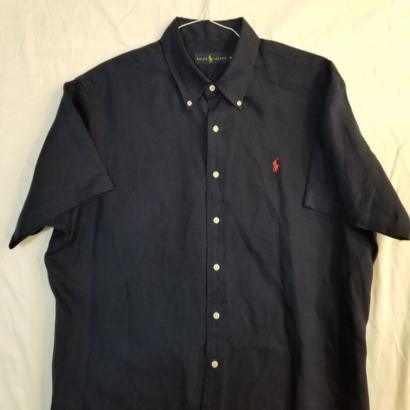 Polo Ralph Lauren Linen Navy Blue Short Sleeve Button Up Shirt XL - Picture 3 of 16